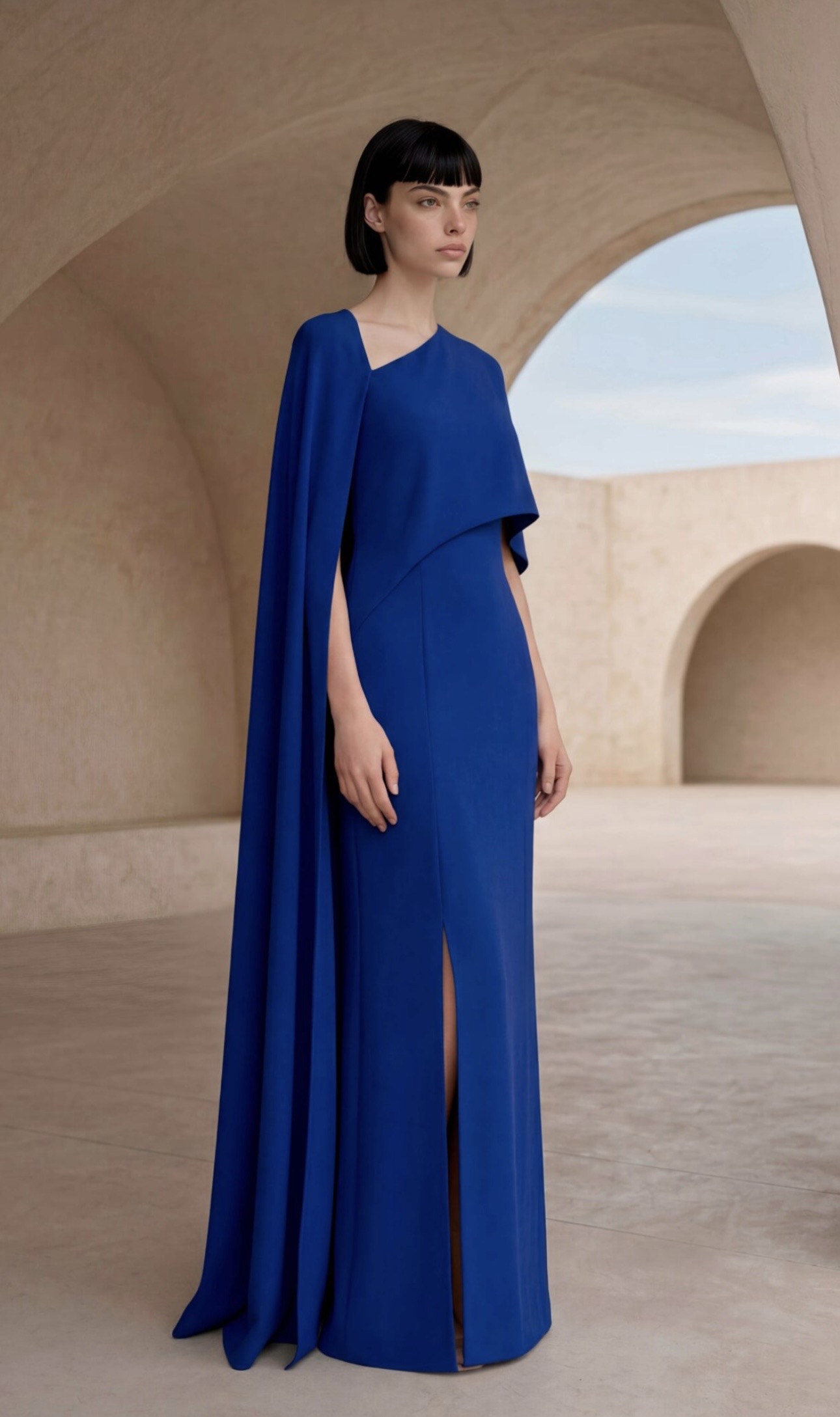 Vestido Madrina Capa asimétrica