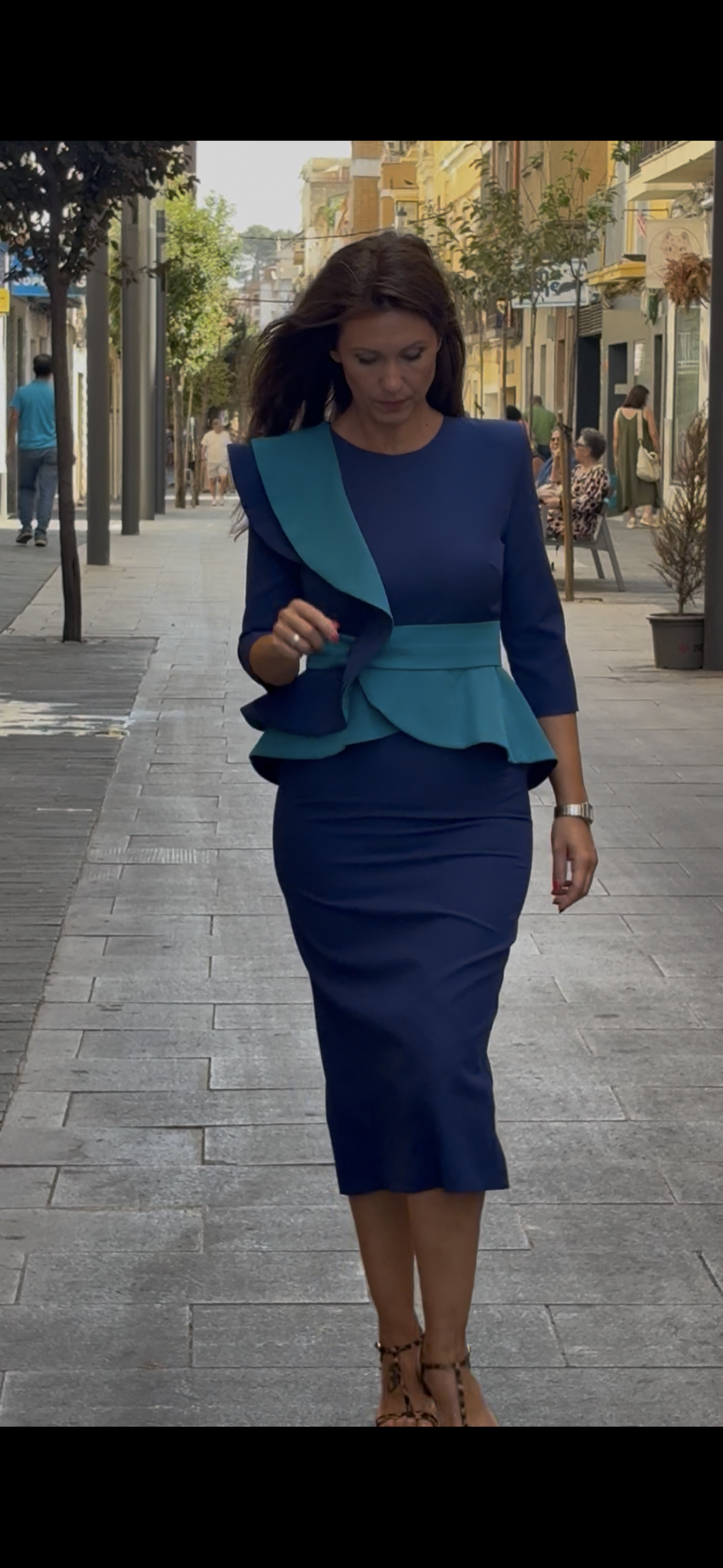 Vestido Silvia Peplum Azul - Imagen 2